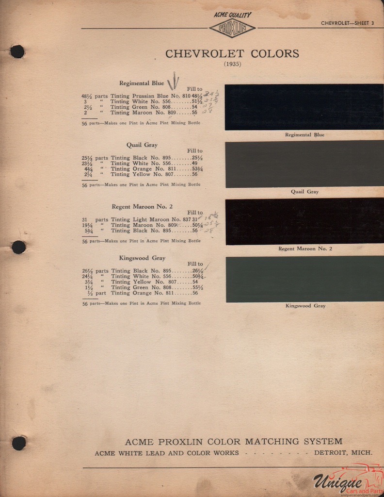 1935 Chev Paint Charts Acme 1